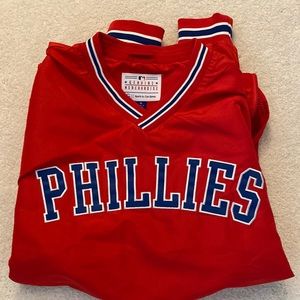 Red Phillies pullover jacket with zip up pockets